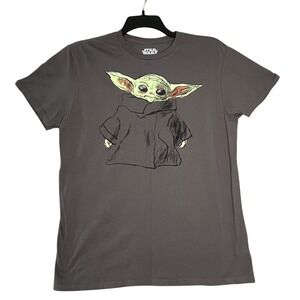 Star Wars Mandalorian The Child Baby‎ Yoda Grogu Tee Gray Mad Engine T-Shirt L